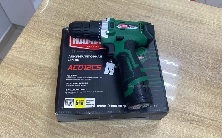Шуруповерт аккумуляторный HAMMER ACD12С, Li-ion, 12В, 26 Нм, 1 АКБ